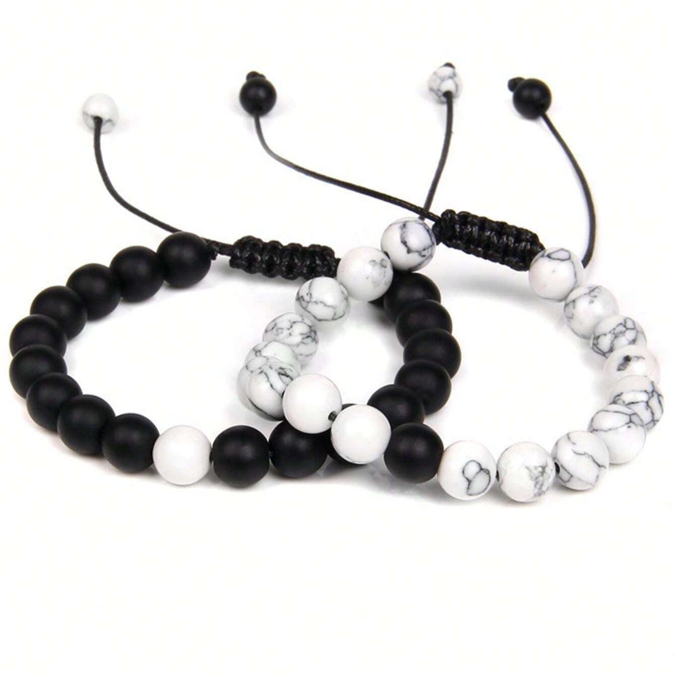 Bracelet Homme Perle Noir Et Blanc