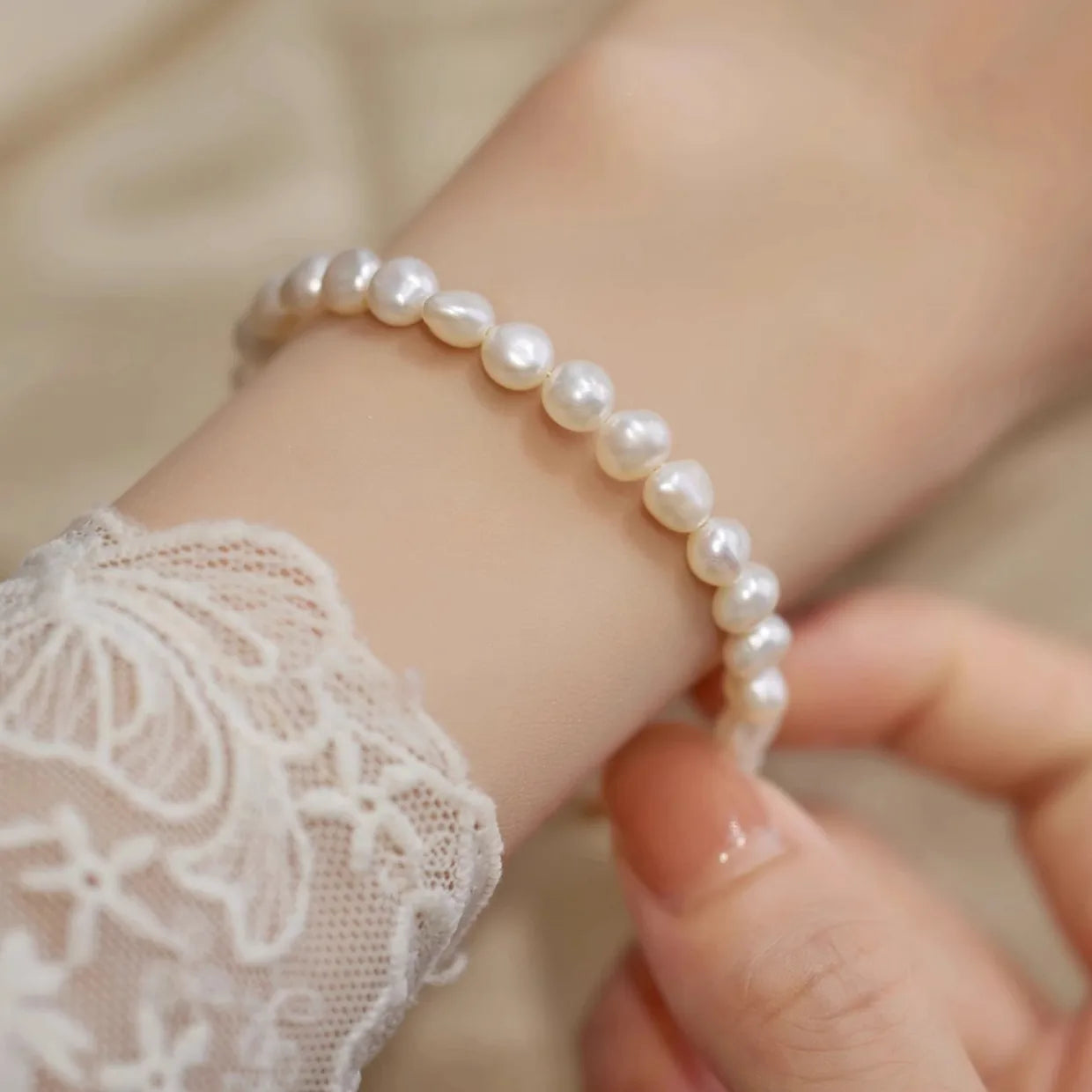 bracelet perle beige