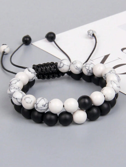 Bracelet Homme Perle Noir Et Blanc