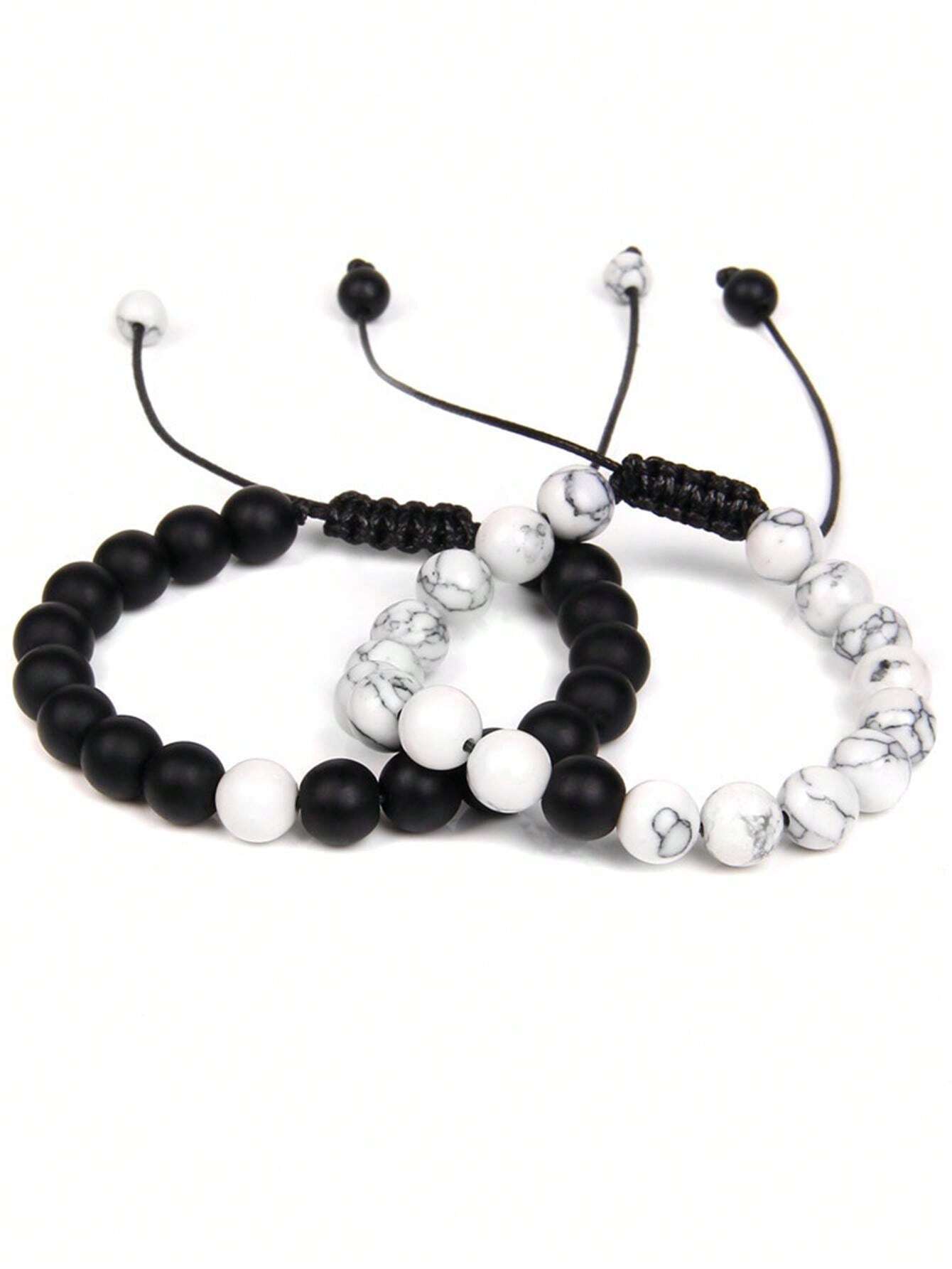 Bracelet Homme Perle Noir Et Blanc