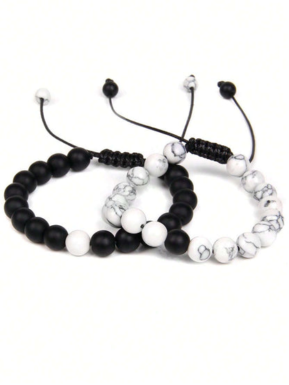 Bracelet Homme Perle Noir Et Blanc