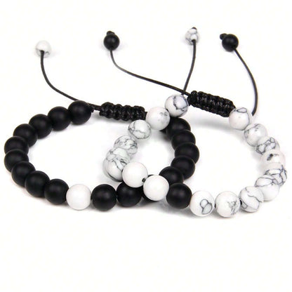 Bracelet Homme Perle Noir Et Blanc