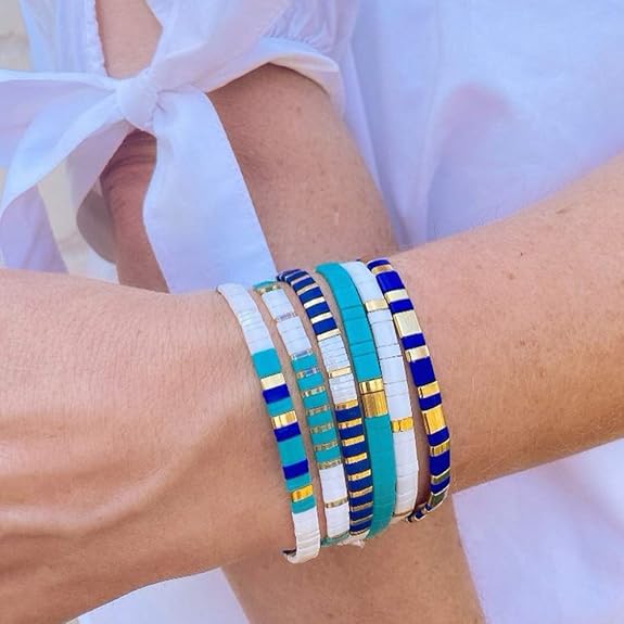 bracelet perle plate bleu