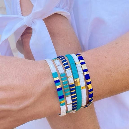 bracelet perle plate bleu