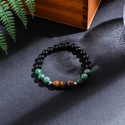 Ensemble Collier/Bracelet avec Perles en Lave oeil de Tigre
