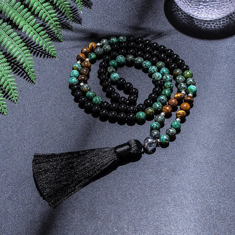 Ensemble Collier/Bracelet avec Perles en Lave oeil de Tigre