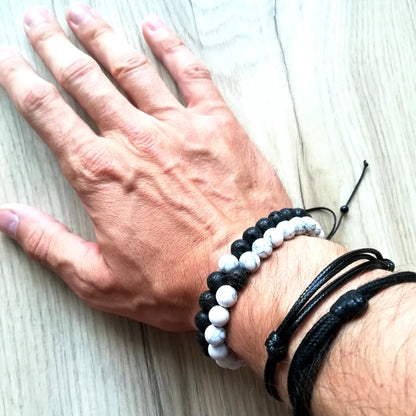 Bracelet Homme Perle Noir Et Blanc