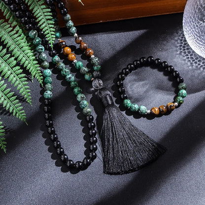 Ensemble Collier/Bracelet avec Perles en Lave oeil de Tigre