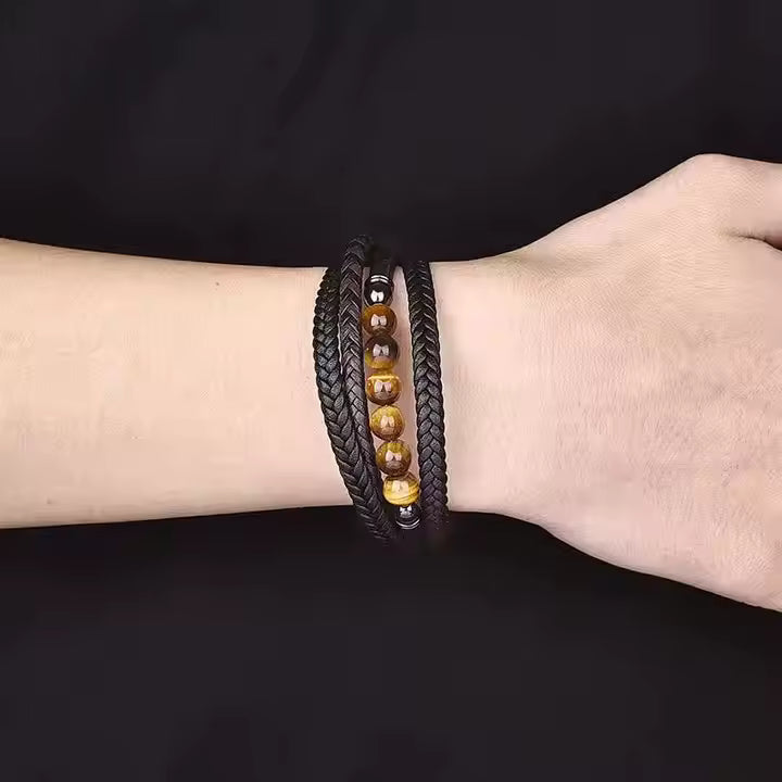 Bracelet Homme Cuir et Perle