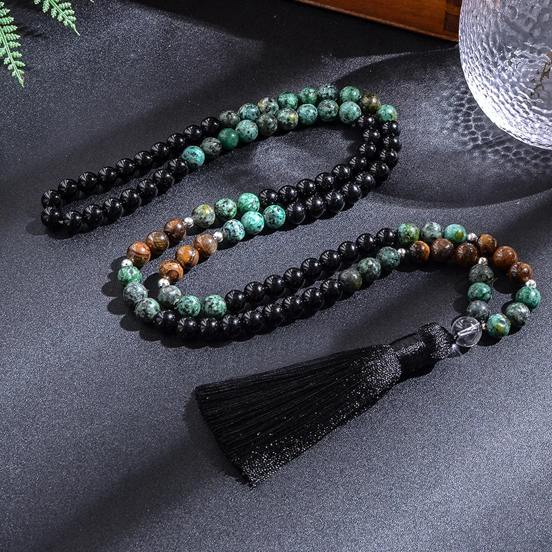 Ensemble Collier/Bracelet avec Perles en Lave oeil de Tigre