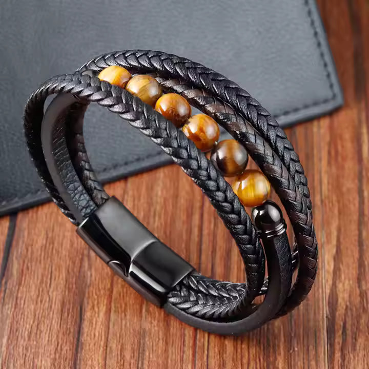 Bracelet Homme Cuir et Perle