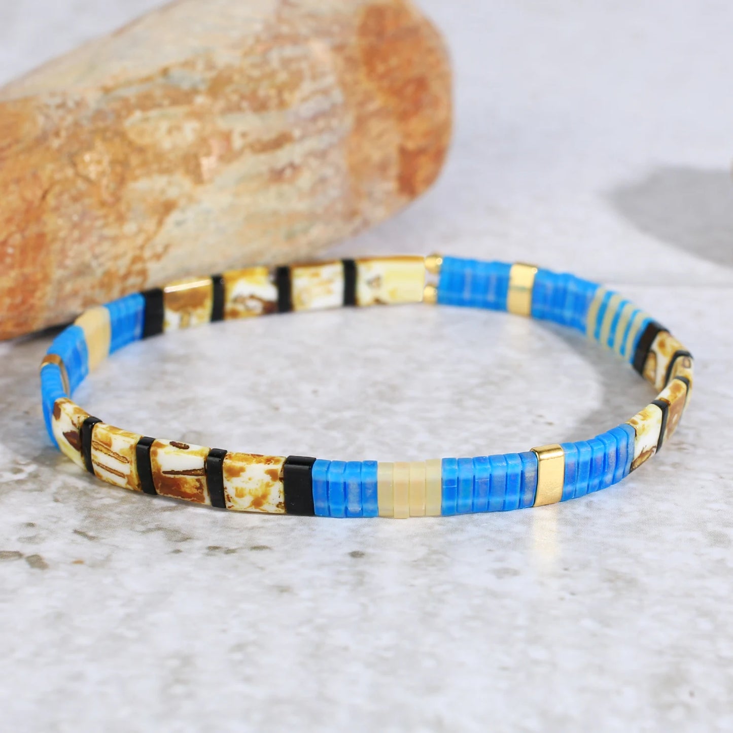 bracelet perle plate bleu