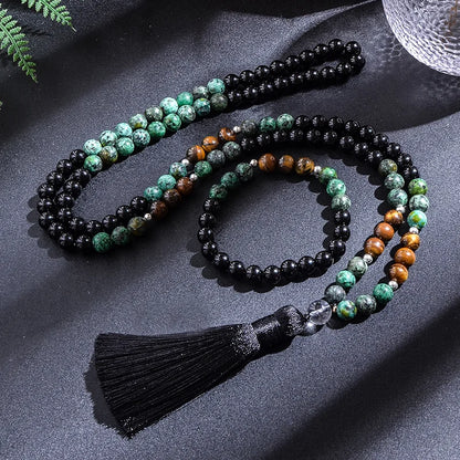 Ensemble Collier/Bracelet avec Perles en Lave oeil de Tigre