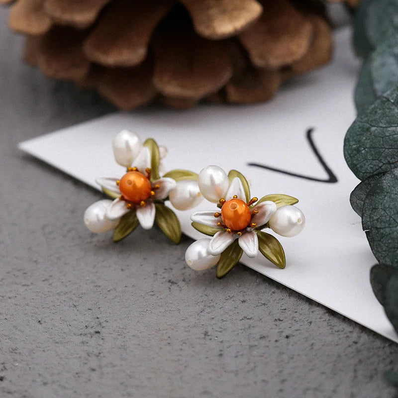Boucle d'Oreille Perle Orange