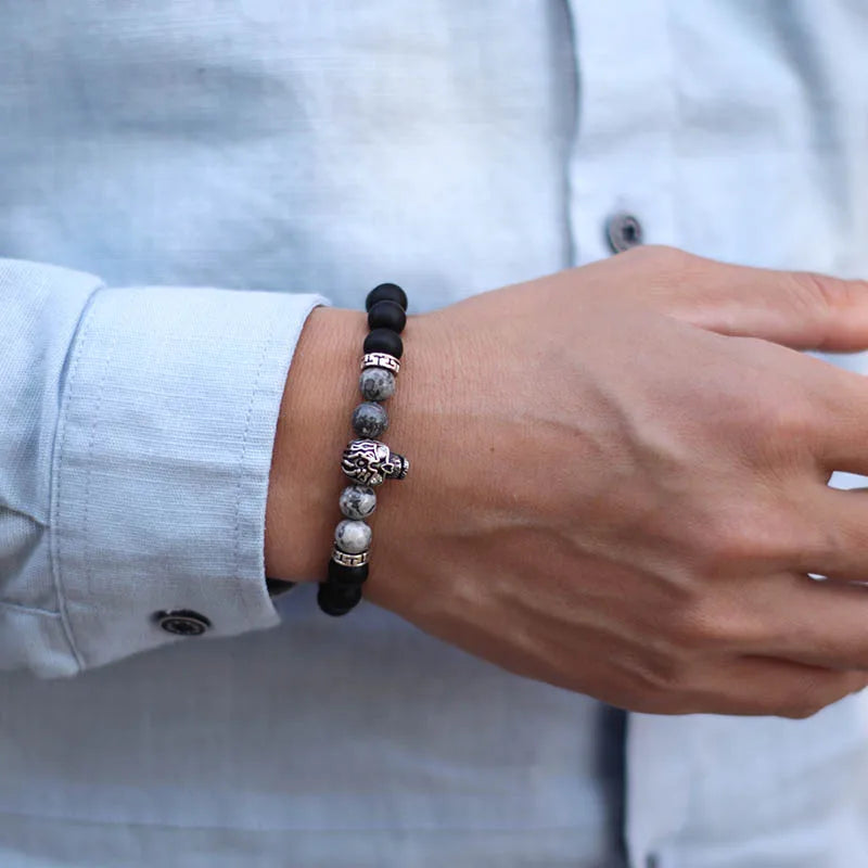 Bracelet Homme Perle Tete De Mort