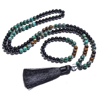 Ensemble Collier/Bracelet avec Perles en Lave oeil de Tigre