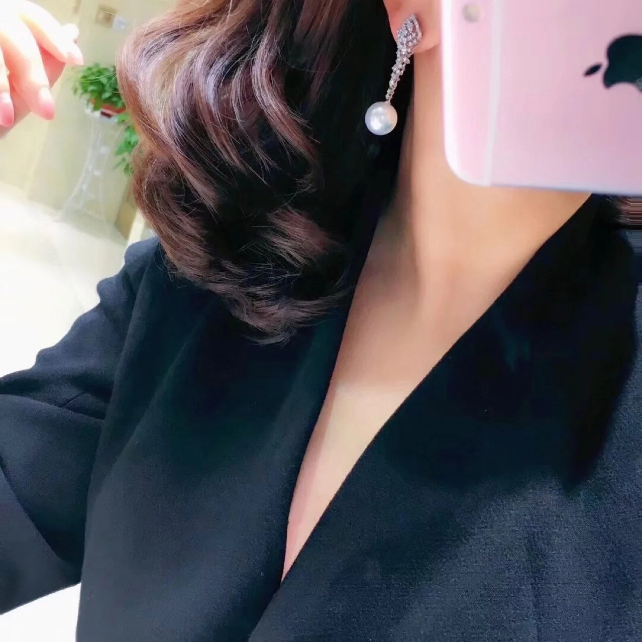 Boucle d'Oreille Perle et Diamant
