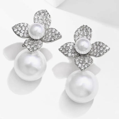 Boucles d'Oreilles Fleurs & Perles