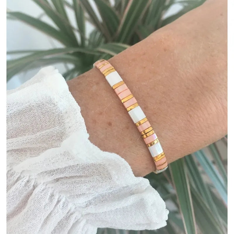 bracelet perle plate rose