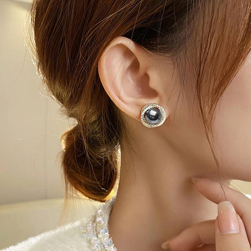 Boucle d'Oreille Perle Grise