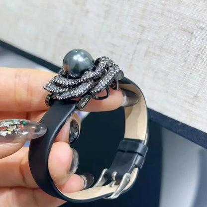 Bracelet Cuir Et Perle De Tahiti