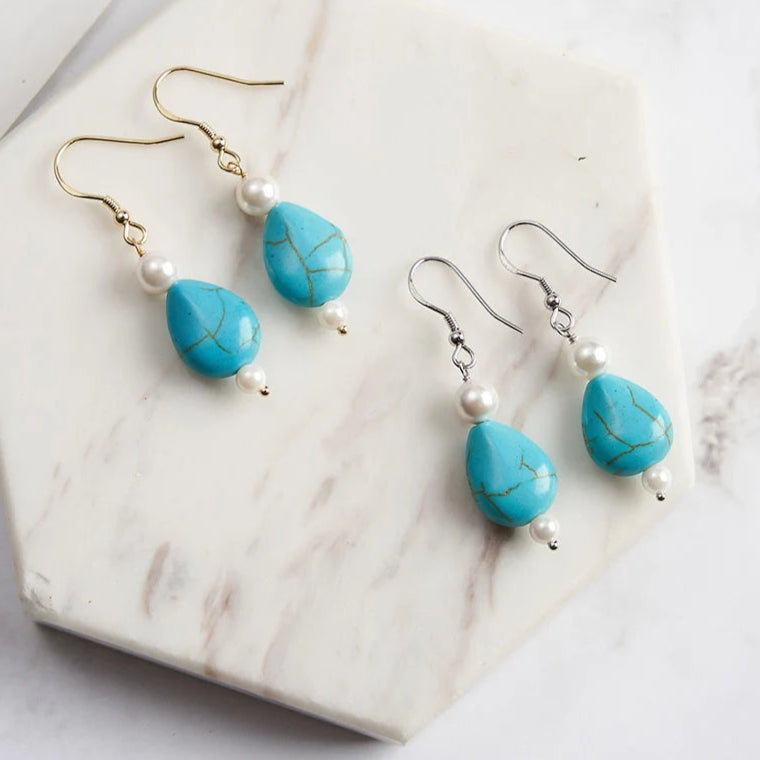 Boucle d'Oreille Perle Bleu
