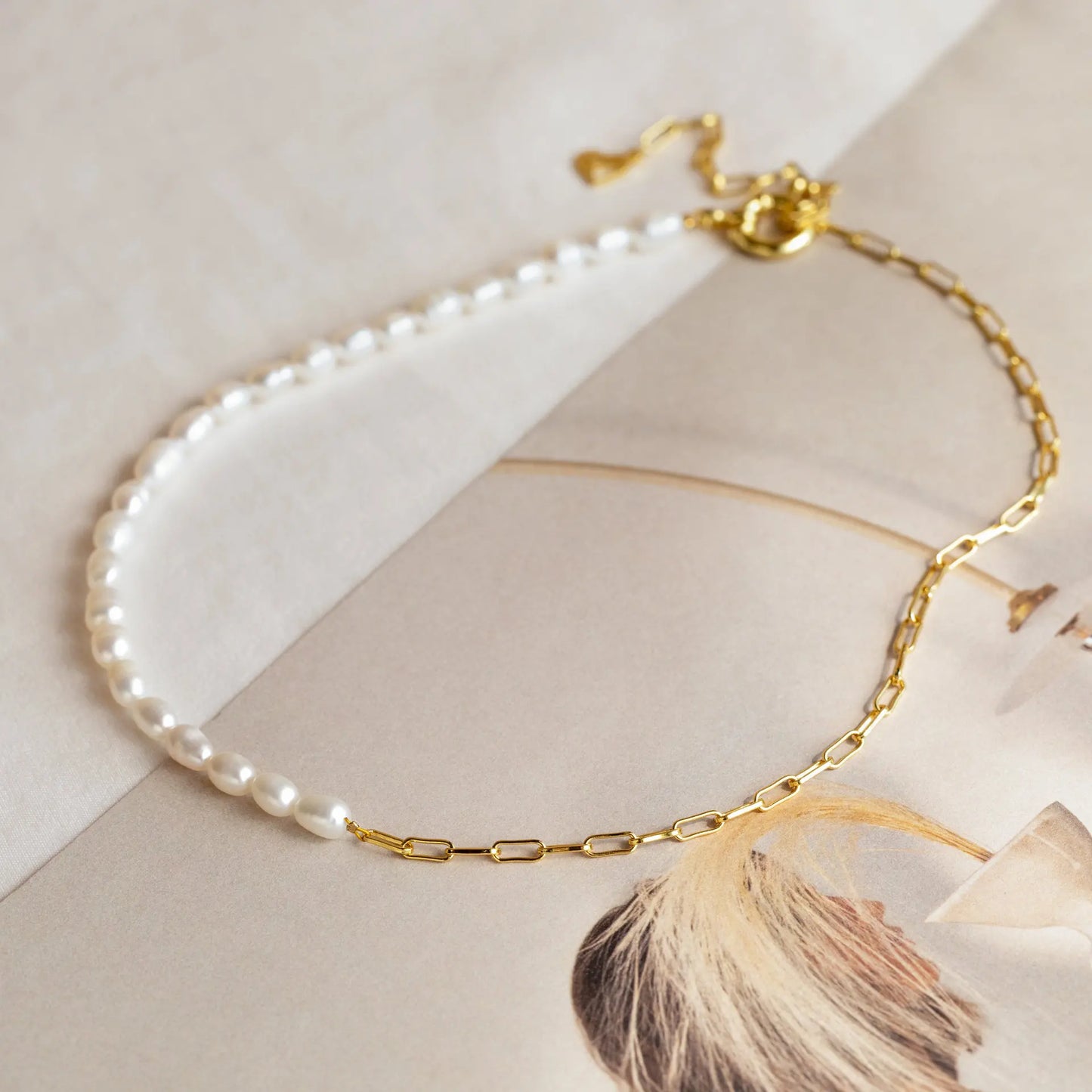 Collier Moitié Perle Moitié Chaine