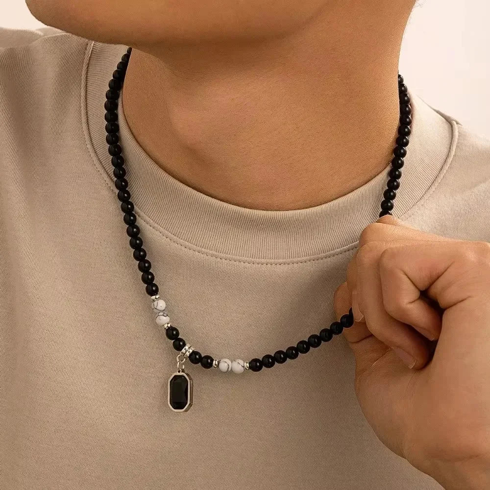 Collier Perle Noir Homme
