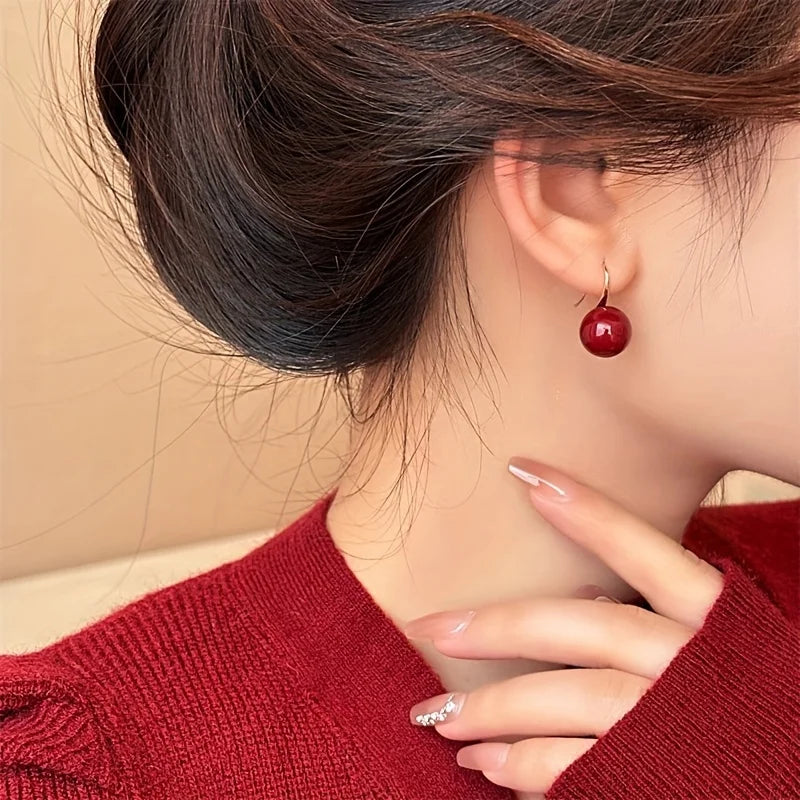 Boucle d'Oreille Perle Rouge