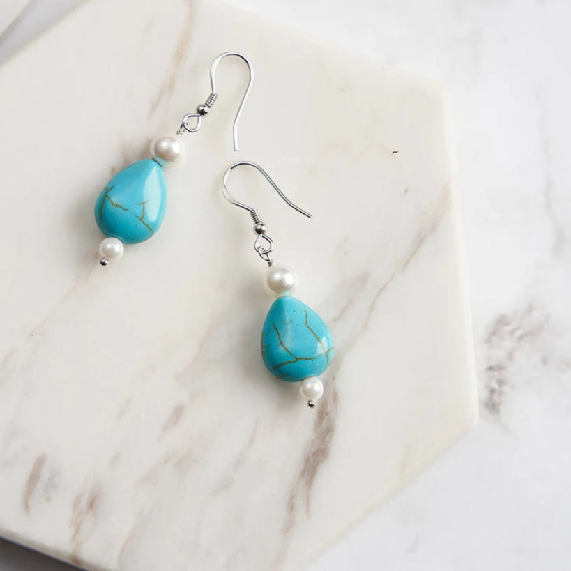 Boucle d'Oreille Perle Bleu