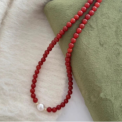 Collier Perles Rouge