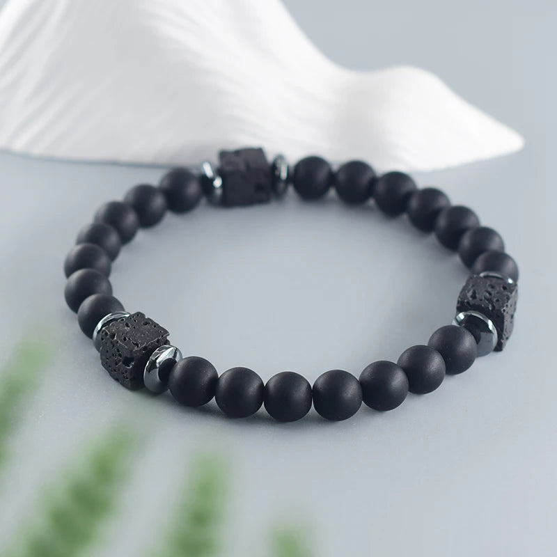 Bracelet Homme Perle Noir Mat