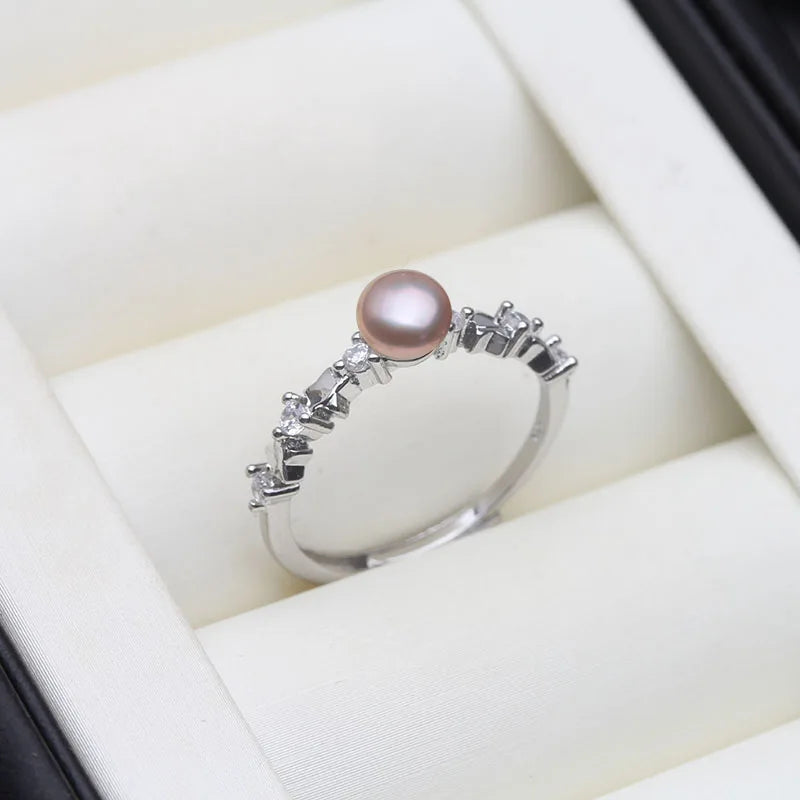 Bague Argent Perle Rose