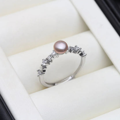 Bague Argent Perle Rose