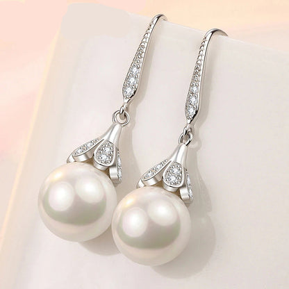 Boucle d'Oreille Perle Blanche Pendante