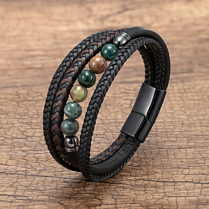Bracelet Homme Cuir et Perle