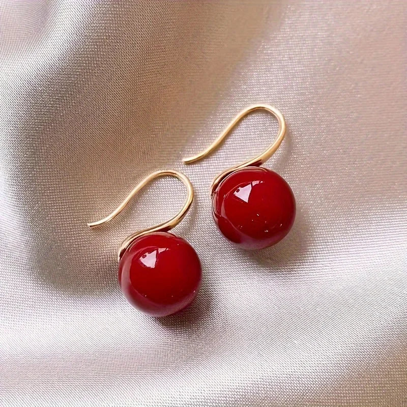 Boucle d'Oreille Perle Rouge