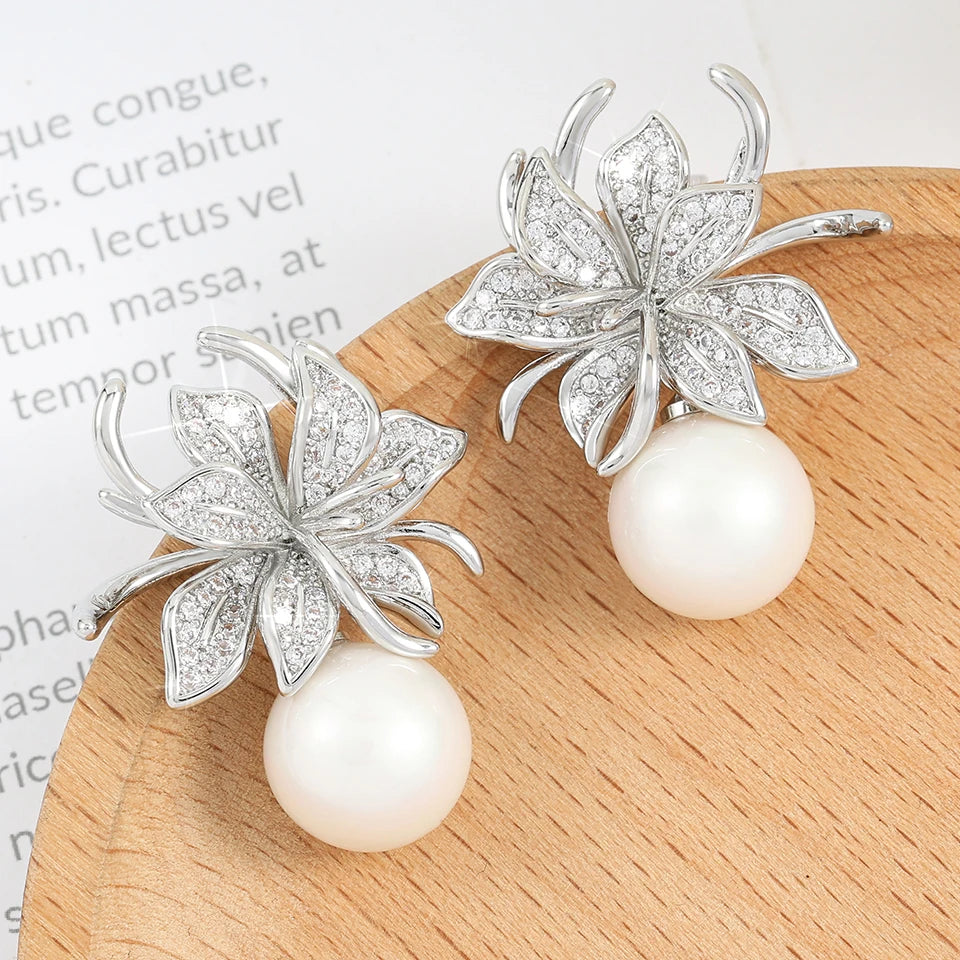 Boucles d'Oreilles Fleurs & Perles