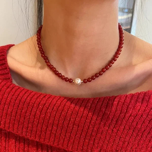 Collier Perles Rouge