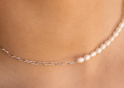 Collier Moitié Perle Moitié Chaine