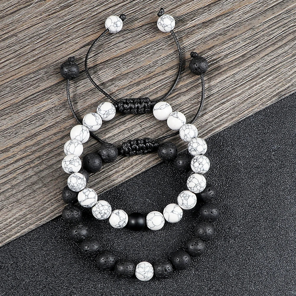 Bracelet Homme Perle Noir Et Blanc