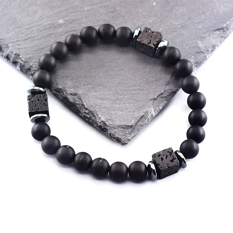 Bracelet Homme Perle Noir Mat