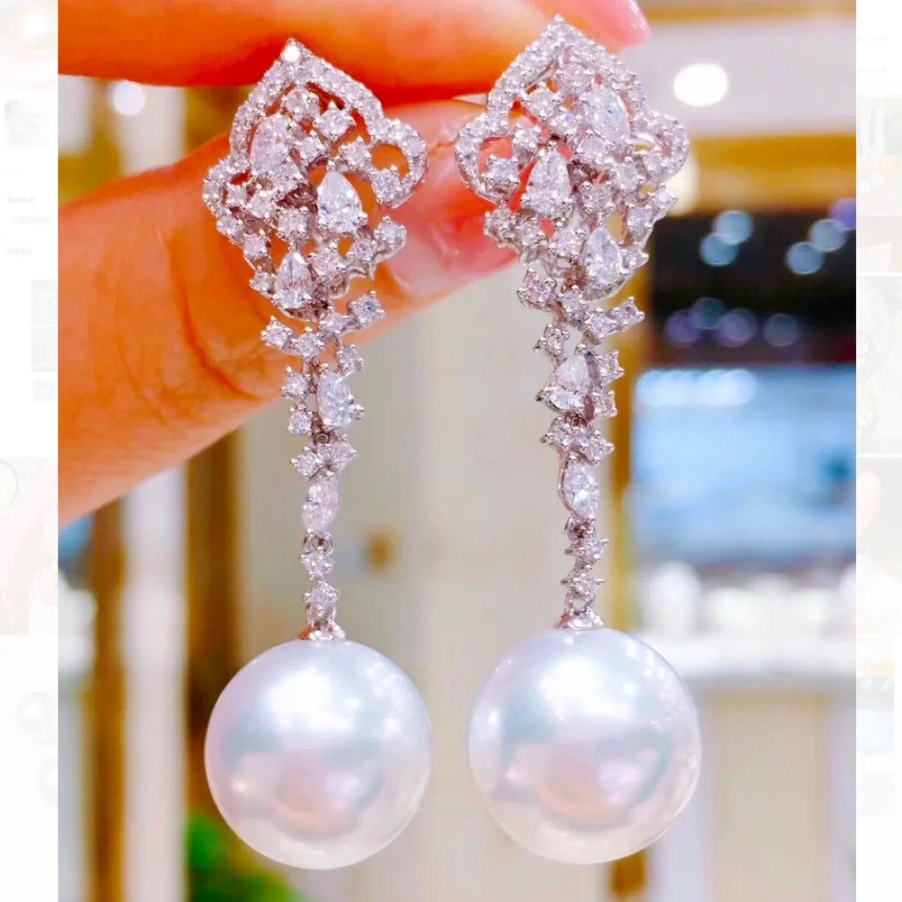 Boucle d'Oreille Perle et Diamant