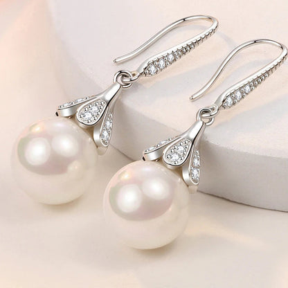 Boucle d'Oreille Perle Blanche Pendante
