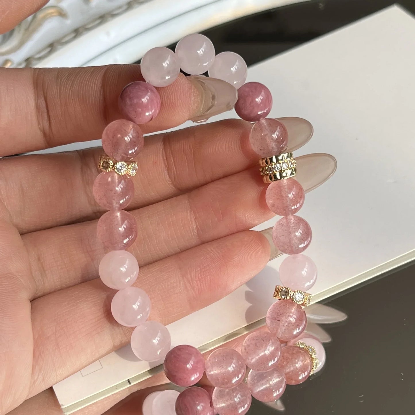 Bracelet Perle Quartz Rose