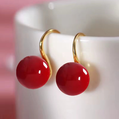 Boucle d'Oreille Perle Rouge