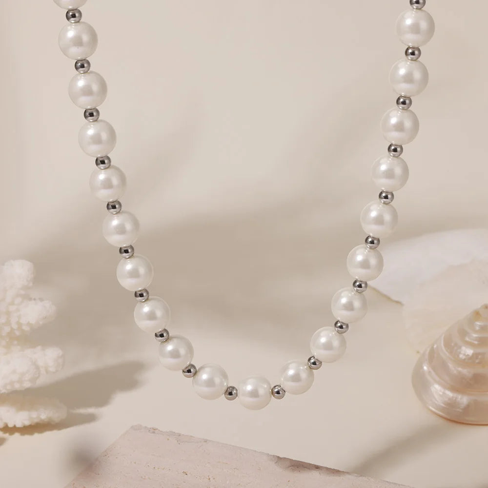 Collier Acier Inoxydable Perles