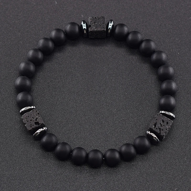 Bracelet Homme Perle Noir Mat