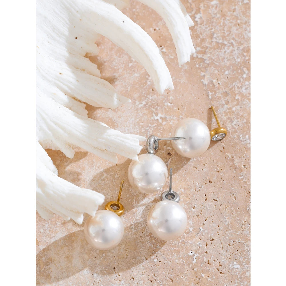 Boucle d'Oreille Grosse Perle Blanche