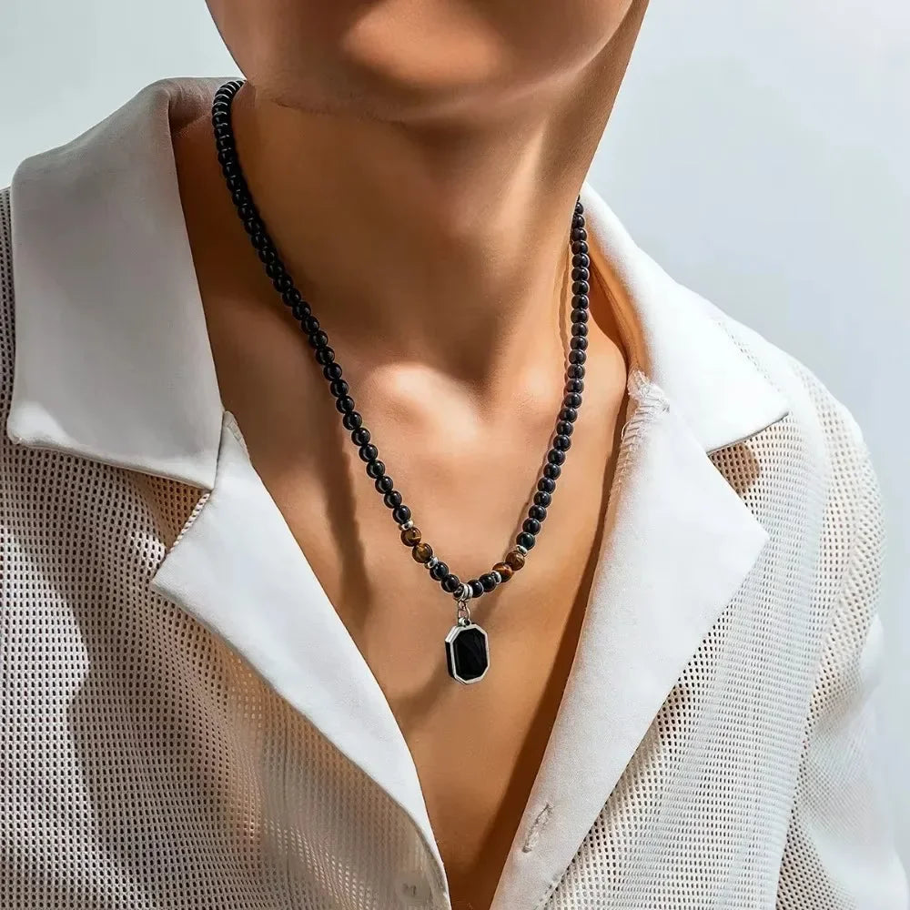Collier Perle Noir Homme